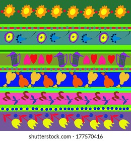 Ornamental composition of small figures in horizontal blocks.