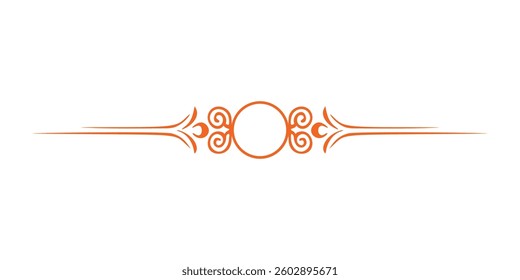 Ornamental copper-colored divider element. Simple decorative horizontal line with a circle in center.