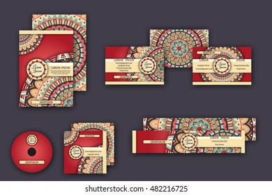 ornamental corporate identity vector business templates set with mandala pattern ethnic elements