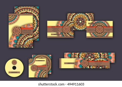 ornamental corporate identity vector business templates set with mandala pattern ethnic elements
