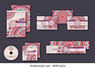 ornamental corporate identity vector business templates set with mandala pattern ethnic elements