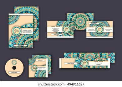 ornamental corporate identity vector business templates set with mandala pattern ethnic elements