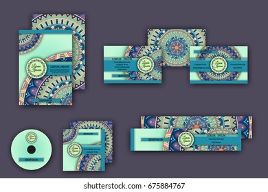 ornamental corporate identity vector business templates set with mandala pattern ethnic elements