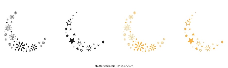 ornamental crescent moon pattern fill star and flower cute drawing style