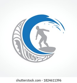 ornamental crescent moon surfer, vector
