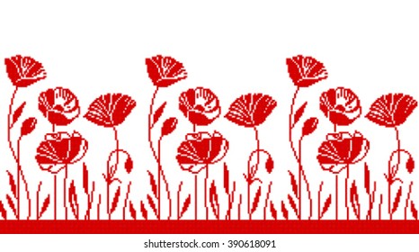 ornamental cross of poppies on a white background