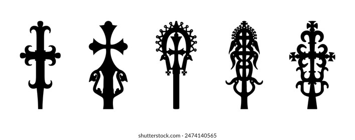 Ornamental cross set, Christian symbol isolated silhouette icons collection