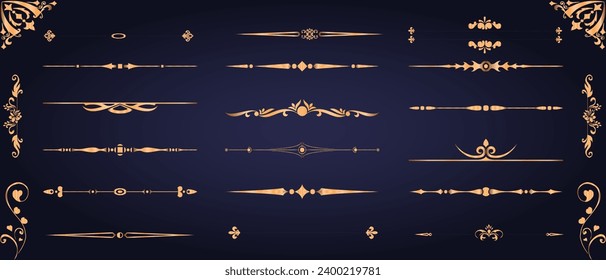 Ilustración vectorial de rizos ornamentales, divisores de torbellino y ornamentos de filigre