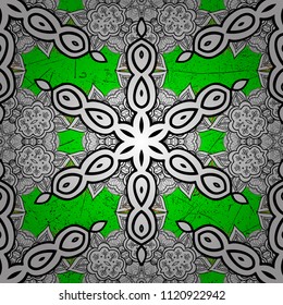 Ornamental cute texture curls. Openwork delicate pattern. Vector oriental style arabesques. Lace, stylized flowers, paisley. Ornamental pattern on white, black, green colors with cute elements.