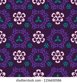  Ornamental Damask Seamless Vector Pattern, Hand Drawn Stylized Graphic Illustration for Trendy Fashion Prints, Stationery, Modern Home Decor, Gift Wrap, Backgrounds, Wallpaper, Retro Green Teal Pink