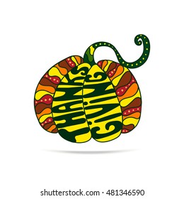 Ornamental decorative color pumpkin, hand-drawing on the feast day of thanksgiving. Decorative elements, lettering.