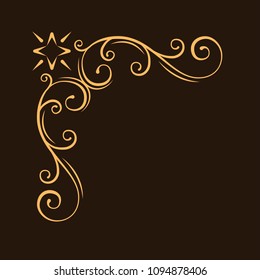 Ornamental decorative corner. Filigree frame. Antique swirl page decoration. Vintage style. Scroll elegance design element. Vector illustration.
