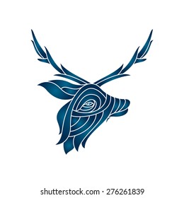Ornamental decorative deer, isolated deer head , vector illustration