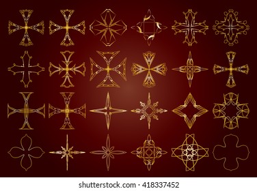 Ornamental decorative floral abstract vintage celtic knot inspired cross elements for design and page decoration.