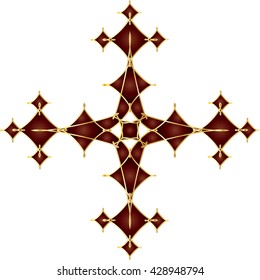 Ornamental decorative floral abstract vintage celtic knot inspired greek cross vector for design and page decoration.. Gold and ruby.