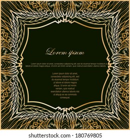 Ornamental decorative frame with gold pattern on black background in art nouveau stile