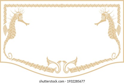 Patrón vectorial de grabado de vidrio decorativo ornamental que representa un tema marino con caballos de mar. Se puede utilizar para decorar espejos. También se puede imprimir para que se utilice como fondo o pancarta.