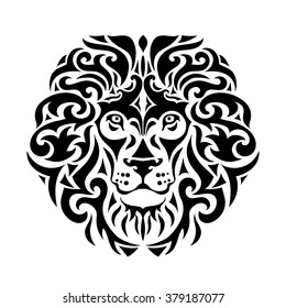 Ornamental decorative isolated black a lion's muzzle on a white background.  Can be used for t-shirt, poster, tattoo, textile,  element for card design. Hand drawn vector illustration