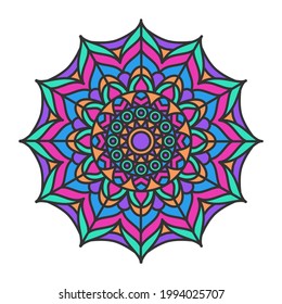Diseño decorativo ornamental de manala colorido. Elemento decorativo redondo