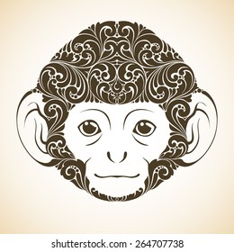 Ornamental decorative monkey. Monkey face isolated icon logo Vector illustration