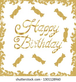 Ornamental. Decorative pennants frame. Vector. Bright background with different elements for the design of banners, posters. Illustration in white and yellow colors. HAPPY BIRTHDAY.