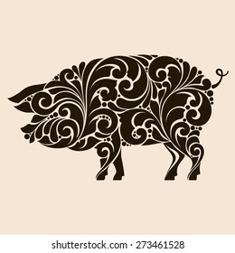 Ornamental decorative pig silhouette.