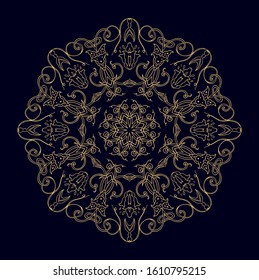 Ornamental decorative rosette - mandala, oriental indian style, on black background