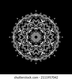 Ornamental decorative rosette - mandala, oriental indian style, on black background