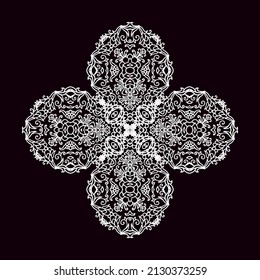 Ornamental decorative rosette - mandala, oriental indian style, on black background
