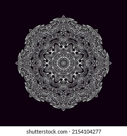 Ornamental decorative rosette - mandala, oriental indian style, on black background