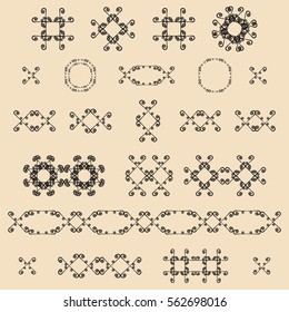 Ornamental decorative set. Vector ornate design elements. Vintage page decoration. Graphic frames and dividers. Templates Collection. For Invitations, Banners, Posters, Placards, Badges, Logotypes. 