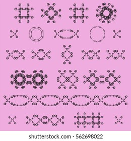 Ornamental decorative set. Vector ornate design elements. Vintage page decoration. Graphic frames and dividers. Templates Collection. For Invitations, Banners, Posters, Placards, Badges, Logotypes. 
