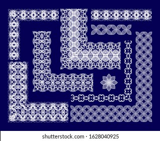 Ornamental decorative white border ornaments,  frames on  dark  blue background
