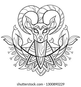 Ornamental deer head with flowers. Vector Illustration