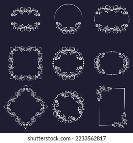 Zierrahmen und Ecken Vectorset Art Deco-Blumenzierelemente