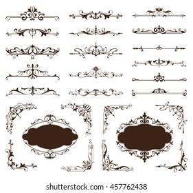 Ornamental design borders and corners Vector set of vintage ornaments
