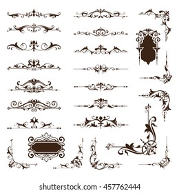 Ornamental design borders and corners Vector set of vintage ornaments