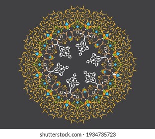 Ornamental design in circle on dark background