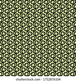 Ornamental design composed of curls and dots, Simple repetitive pattern in black and ivory.