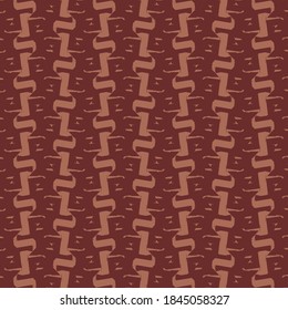 Ornamental design consisting of broken twisted stripes and small marks applied here and there. Pattern in dark and light burgundy tones.