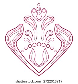 Elemento de diseño ornamental de líneas curvas y Formas. Decoración de Refinar en estilo étnico. Ornamento indio floral. Contornos coloridos rosas rojas sobre fondo blanco