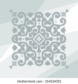 Ornamental design element in silhouette style on abstract background. Islam, Arabic, Asian motifs. Square form