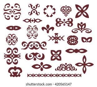 Ornamental design elements, vector series.Brown.