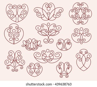 Ornamental design elements, vector series.Brown beige .