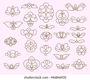 Ornamental design elements, vector series.Brown beige .