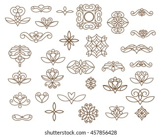 Ornamental design elements, vector series.Brown white.