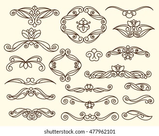 Ornamental design elements, vector series.Brown beige .