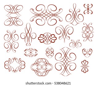 Ornamental design elements, vector series.Brown on  white.Vector illustration.