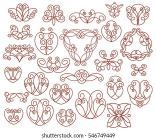 Ornamental design elements, vector series.Brown white.Vector illustration.