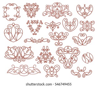 Ornamental design elements, vector series.Brown white.Vector illustration.
